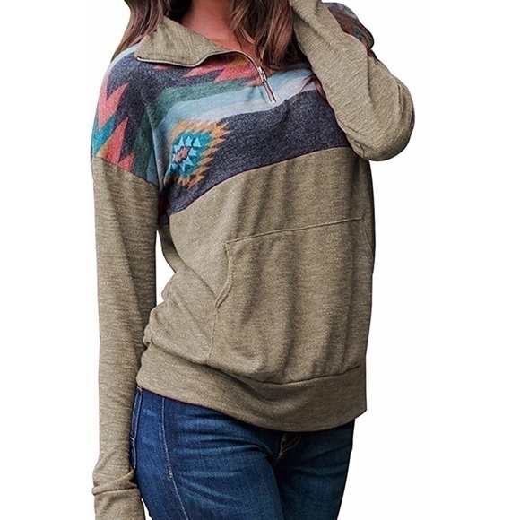 🔸BROWN Geometric LS Lightweight Sweatshirt - Picture 1 of 5